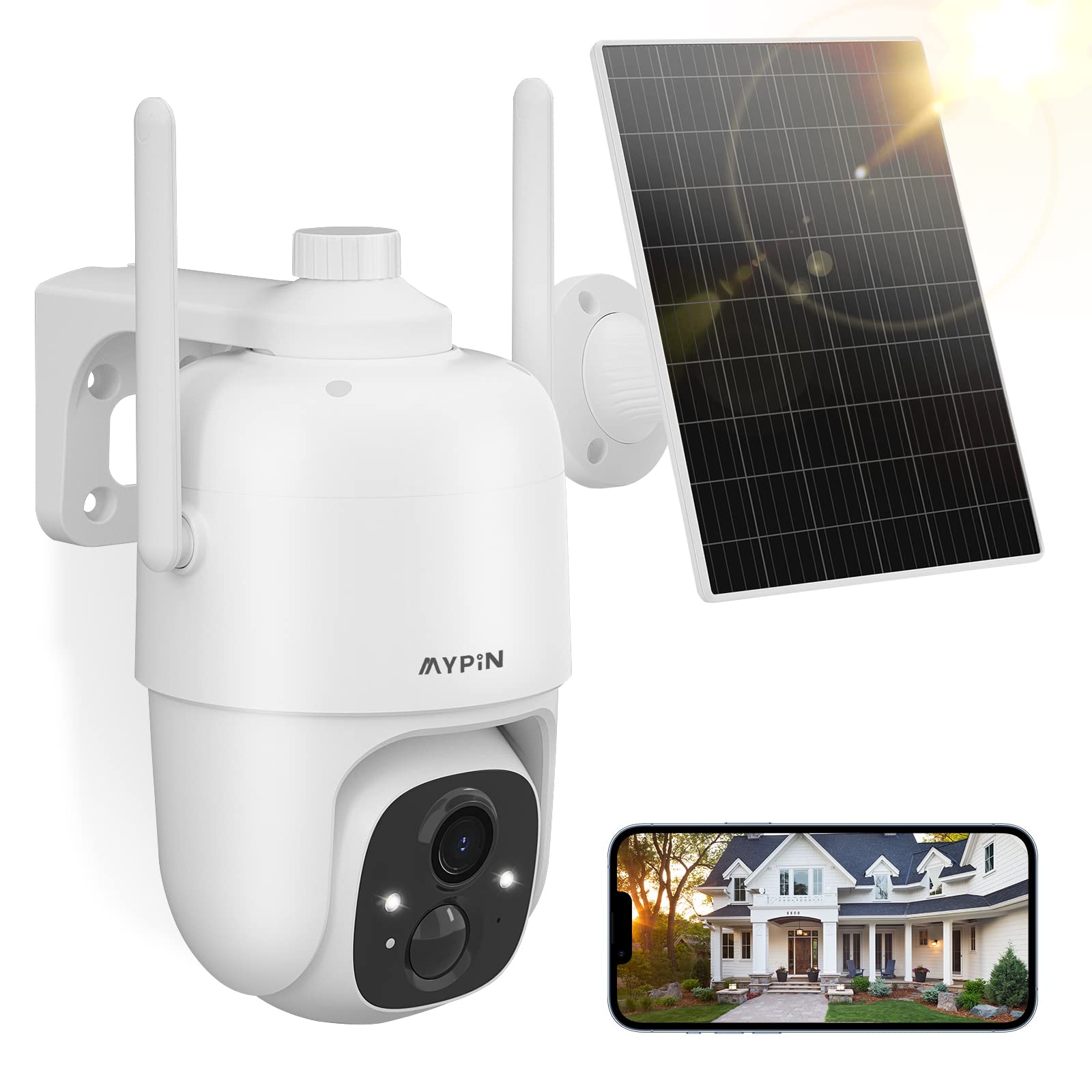Solar WiFi Security Camera Outdoor, 2MP Pan Tilt 360° Color Night